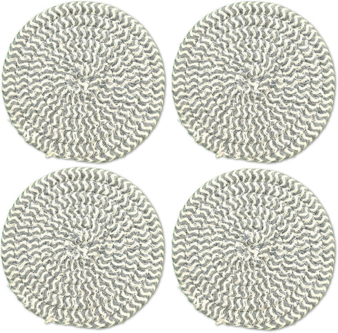 Stylish Braided Corded Coaster, Set of 4 (4" Round, Gray)...