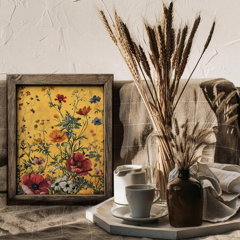 Posterizer 1 pcs-wild flowers with yellow background-Floral & Botanical Art-Abstract & Modern Art-Decor for Home & Office- UNFRAMED Wall Art...