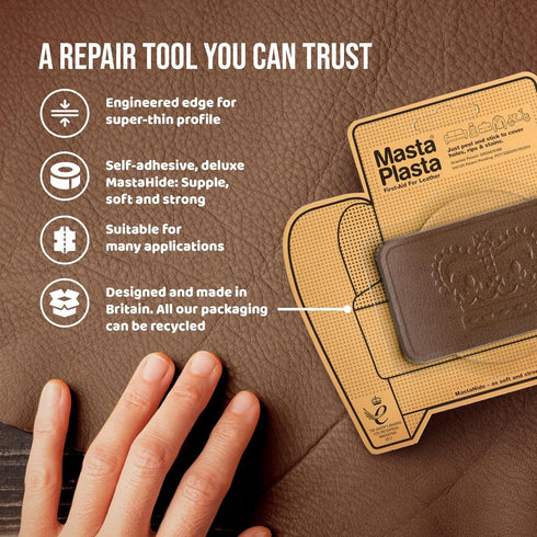 MastaPlasta Instant Self-Adhesive Premium Leather Repair Patch. Tan Crown 4 x 2.4 Inch (10cm x 6cm). Upholstery Quality Adhesive Patches for Sofas...