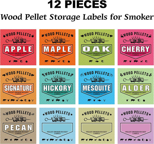 Smoker Grill Pellet Label Stickers, for Wood Pellet Storage Containers, Pasted on Pellet Storage Bucket for Easy Identification of Pellets of Diff...