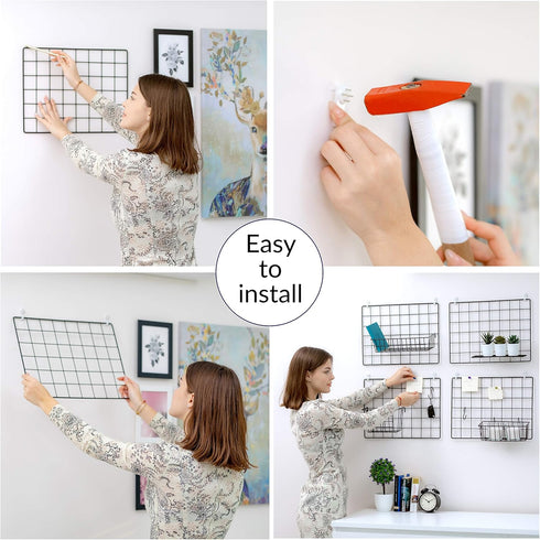 2 Pack Wire Wall Grid Panel | Photos & Pictures Display Grid Wall Panels | Black, Magnetic & Metal Grid | Photo Grid | Grid Wire Board | Hanging H...