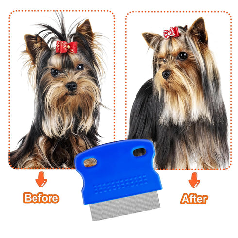 5 Pack Flea Lice Comb,Stainless Steel Dog Cat Grooming Combs With Rounded Teeth,Double-Sided Tear Stain Remover,Dematting Comb For Dogs Cats Ideal...