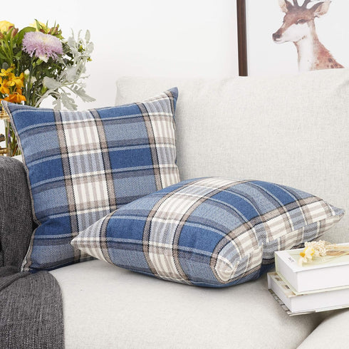YOUR SMILE Set of 2 Retro Farmhouse Outdoor/Indoor Buffalo Tartan Chequer Stripe Plaid Cotton Linen Decorative Throw Pillow Case Cushion Cover Pil...