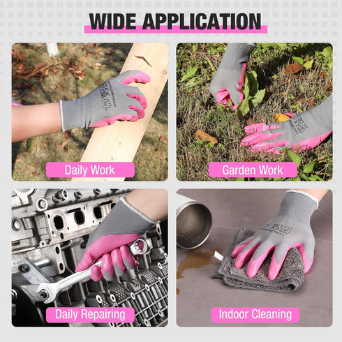 HAUSHOF 6 Pairs Garden Gloves for Women, Nitrile Coated Working Gloves, for Gardening, Restoration Work, Medium, Pink & Green, M...