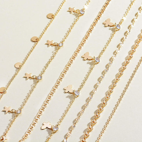 CZ Star Anklet,14K Gold Plated Boho Cute Dainty Foot Chain Ankle Bracelet Chain Anklet for Women...