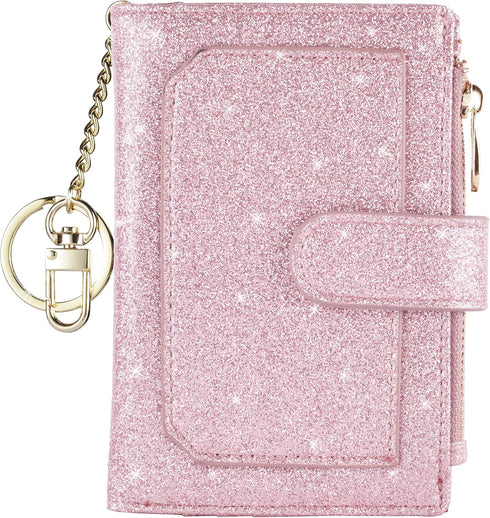 Womens Wallets RFID Small Compact Bifold Leather Card Holder Zip Pocket Keychain...
