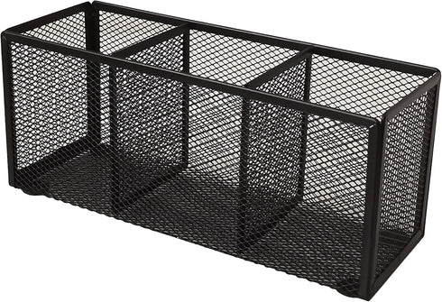 Black Mesh Pencil Holder, Metal Mesh Desk Organize for Pens, Kitchen Utensil Desk Storage,3 Compartments, Small Elegant Office Desk Supplies Organ...
