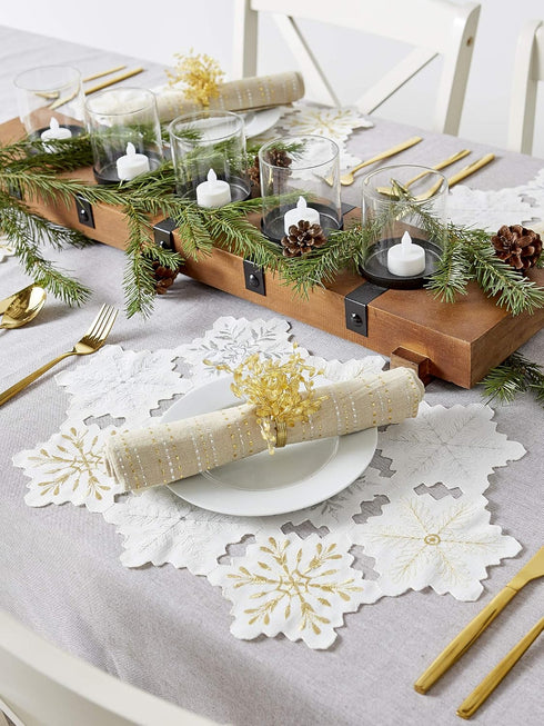 DII Embroidered Holiday Table Décor Collection Christmas Kitchen, Snowflakes Placemat Set, 13x19, Silver & Gold, 4 Piece...