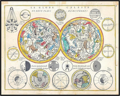 Posterizer 1 pcs-Le Globe Celeste en deux plans hemispheres-Celestial Map-Astrology & Zodiac Art-Astronomy & Celestial Art-Gift for Steampunk and ...
