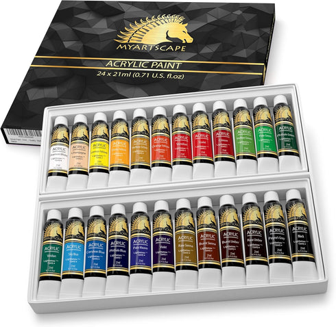 MyArtscape Acrylic Paint Set - 24 x 21ml Tubes - Lightfast - Heavy Body...