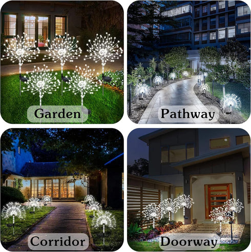 NMM Solar Fireworks Lights, 2 Pack 120 LED Copper Wire Waterproof Outdoor Solar Garden Lights, 2 Lighting Modes Stake Landscape Light for Lawn, Ya...