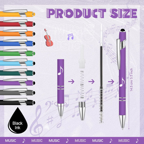 20 Pieces Music Note Ballpoint Pen Funny Pens Stylus Pen Crystal Ballpoint Pens Retractable Touch Screen Pens Motivational Quotes Pen Vibrant Posi...