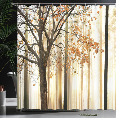 Ambesonne Autumn Shower Curtain, Picture of a Fall Tree Orange Shade Leaf on an Abstract Woodland Background, Cloth Fabric for Bathroom House Deco...