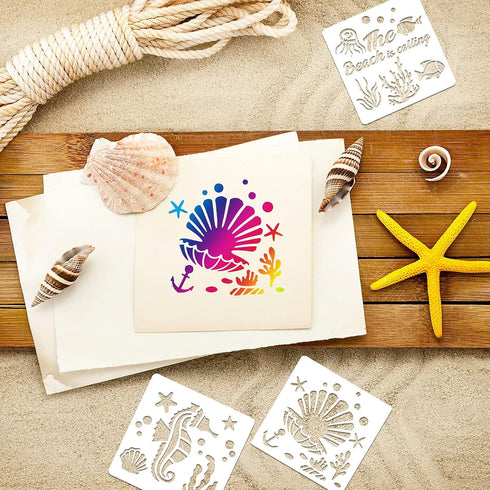 30 Pieces Sea Ocean Creatures Stencils 5 x 5 Inch Ocean Templates for Painting Sea Animal DIY Pattern Templates Mermaid Stencils on Wood for Scrap...
