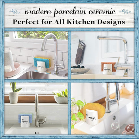 Home Acre Designs Sponge Holder for Kitchen Sink - Rustic Farmhouse Home & Kitchen Decor - White Ceramic...