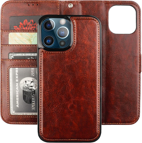 Bocasal Detachable Wallet Case for iPhone 13 Pro Max RFID Blocking Card Slots Holder Premium PU Leather Magnetic Kickstand Shockproof Wrist Strap ...