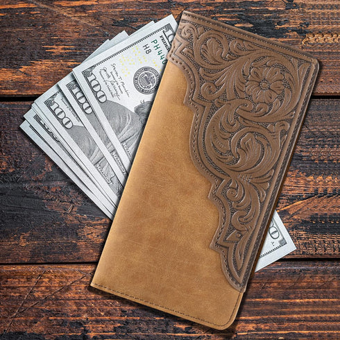 Montana West Western Wallet for Men Long Bifold Wallet with Card Slots Cowboy Vintage Checkbook Wallet MW-611TN...