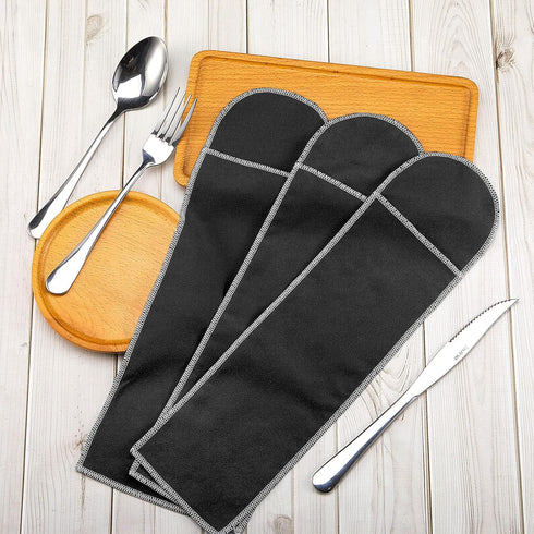 Weewooday 12 Pieces Silver Storage Bags Flatware Storage Silverware Storage Box Black Velvet Cloth Flatware Organizers Anti Tarnish Silverware Sle...