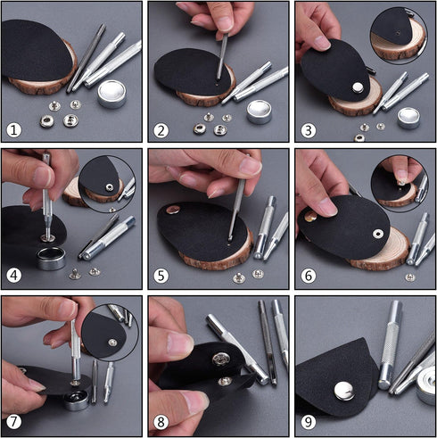 100 Set Snap Fasteners Leather Snaps Button Kit Press Studs with 4 Pieces Fixing Tools, 12.5 mm in Diameter...