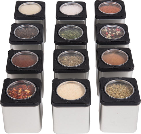 Magnetic Spice Jars - Shake or Pour Containers Attach to Most Refrigerator Doors & Appliances - Set of 6 Seasoning Dispensers - Easy Open Window T...