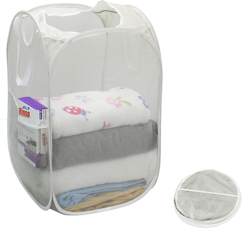 Simple Houseware Mesh Pop-Up Laundry Hamper Basket With Side Pocket, Gray - 2 Pack...