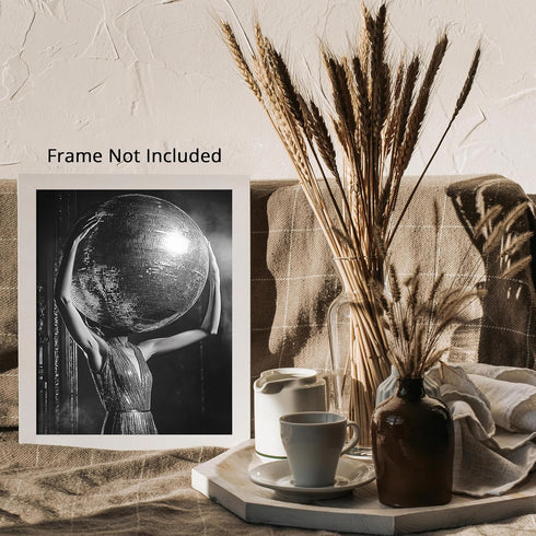 Posterizer 1 pcs-black and white retro disco ball and woman 1-Retro Art-Abstract & Modern Art-Chic Home Decor- unframed wall art...