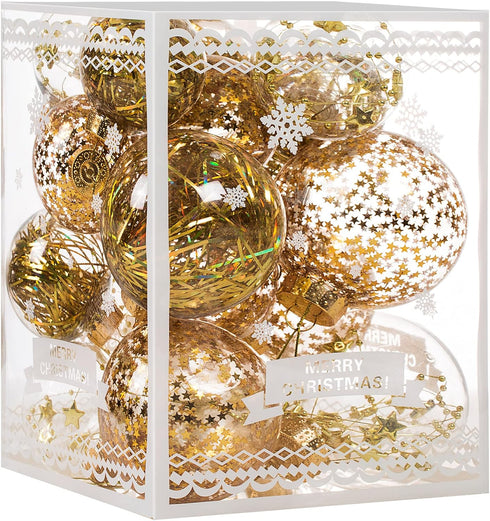Christmas Ornaments Ball Set-Shatterproof Clear Plastic Decorative Baubles for Xmas Tree House Holiday Wedding Party Decoration,20pcs Gold...