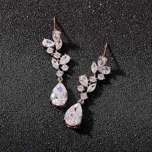 SWEEETV Bridal Wedding Earrings for Brides Bridesmaides-Marquise Teardrop Earrings for Women, Cubic Zirconia Drop and Dangle Earrings for Prom or ...