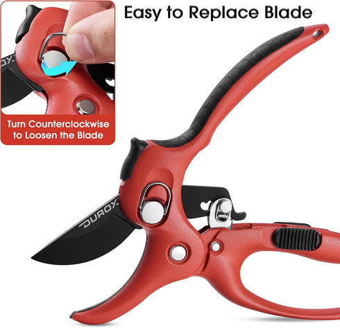 DURXO - Ratchet Pruning Shears, Garden Shears with Effort-Saving Device, Heavy Duty Anvil Pruners with Replaceable Cutting Blade Design. Gardening...