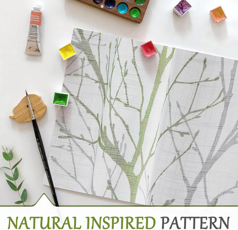 FMFUNCTEX Valance Curtain for Kitchen Bathroom Bedroom Green and Grey Branch Print on Linen Window Valances for Living Room Rod Pocket Window Trea...