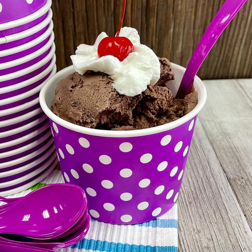12 Ounce Disposable Paper Treat Cups Ice Cream Bowls -Plastic Spoons - Paper Straws - Ice Cream Sundae Kit for 24 - Blue, Pink, Orange, Yellow, Gr...
