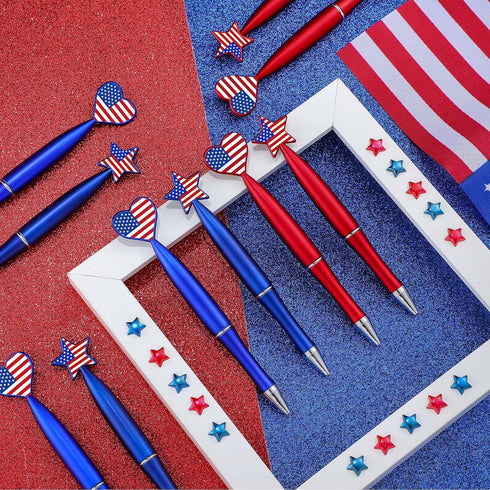 28 Pieces American Flag Pens Independence Day Pens Patriotic Day Ballpoint Pens USA Stars Retractable Pens 1.0 mm Black Ink Ballpoint Pens Heart P...