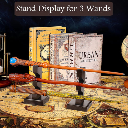 ChampWe Wizard Wand Display Stand Wooden Magic Wands Holder 3 Tiered for Collection Brown...