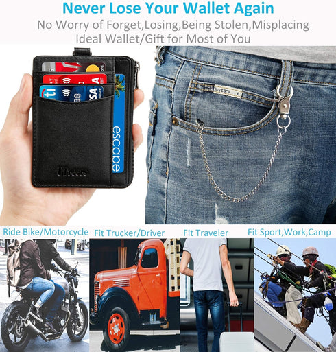 Chain Wallet Men Minimalist RFID Wallet Biker Trucker Travel Badge Holder Zipper...