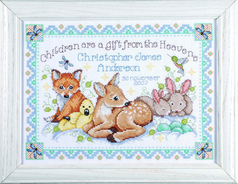 Design Works Crafts Counted Cross Stitch, Woodland Baby Sampler, 12 by 13 inches white...