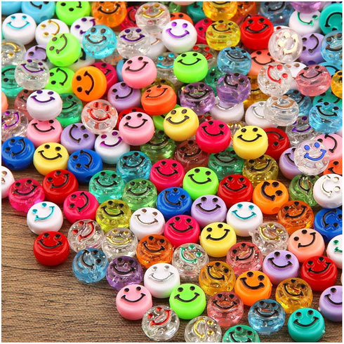 ZesNice 500 Pcs Smile Face Beads for Bracelets Making Kit, Smile Face Beads with Elastic String for Jewelry Making Earring Necklace DIY Craft Supp...
