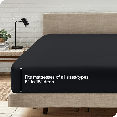 Bare Home Fitted Bottom Sheet Queen - Premium 1800 Microfiber - Ultra-Soft Wrinkle Free - Deep Pocket - Fitted Sheet (Queen, Black)...