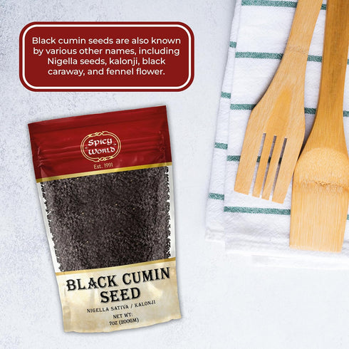 Spicy World Black Cumin Seeds 7oz - Nigella Sativa - Resealable bag | Whole Seed (Kalonji) Great for Health, Making Black Seed Oil & More!...