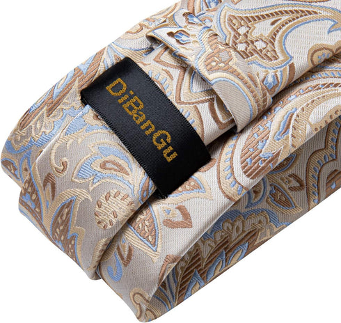 DiBanGu Men's Silk Tie and Pocket Square Woven Formal Tie Cufflink Set Solid Neckties...