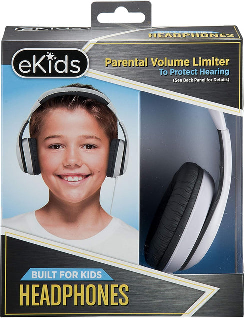 eKids Kids Headphones, Stereo Sound, 3.5mm Jack Cord, Wired Headphones for Kids, Tangle-Free, Volume Control, Childrens Headphones Over Ear for Tr...