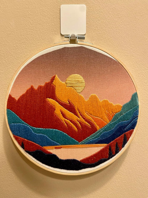 mozhijing Landscape Embroidery Stamped Pattern.Scenery Embroidery Kits for Beginners Adults, Mountains and Lake Stamped Cross Stitch Kits for Begi...