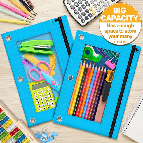 Pencil Pouch for 3 Ring Binder, 2 Pack Pencil Bags with Zipper, Sky Blue Pencil Case for Classroom School Office Supplies, Large Sturdy and Durabl...