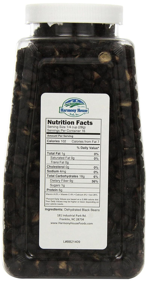 Harmony House Foods TRUE Dehydrated Black Beans - Easy Cook (16 oz, Quart Size Jar)...