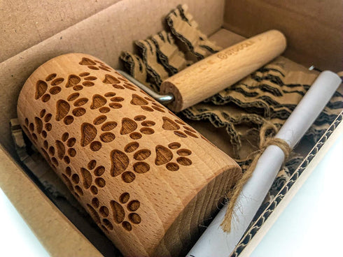 Rolling Pin Embossed With DOG PAWS Pattern For Baking Engraved cookies Size Roller 4 inch...