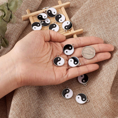 KISSITTY 20pcs Yin Yang Enamel Charm 21x18mm Double Sided Enamel Yoga Meditation Dangle Charm Pendants for Earrings Necklace Bracelet Jewelry Maki...