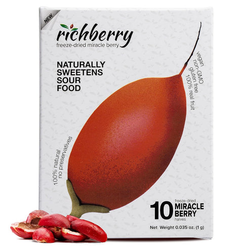 Miracle Berry by Richberry, 1 Pack of 10 Halves (1g), Naturally Sweetens Sour Food, 100% Freeze-dried Premium Fruits, No Preservatives, Great for ...