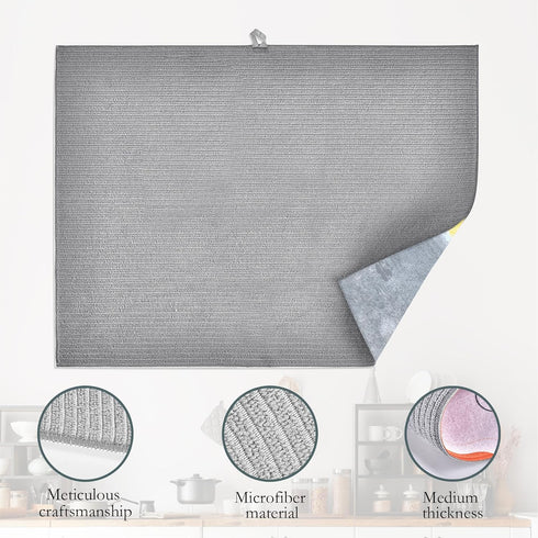 Grey Yellow Dish Drying Mats 18x24 Inch,Abstract Art Dish Pad Drying Rack Mat for Kitchen Counter Ultra Absorbent Microfiber Dishware Coffee Maker...