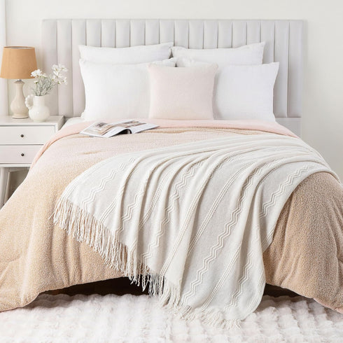 BATTILO HOME Cream Throw Blanket for Couch, Bedroom Decor Boho Throw Blanket, Decorative White Blanket Throw for Sofa Living Room, 50"x60"...