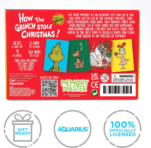 AQUARIUS Grinch Christmas Memory Master Card Game - Fun Family Party Game for Kids, Teens & Adults - Entertaining Family Game Night Gift - Officia...