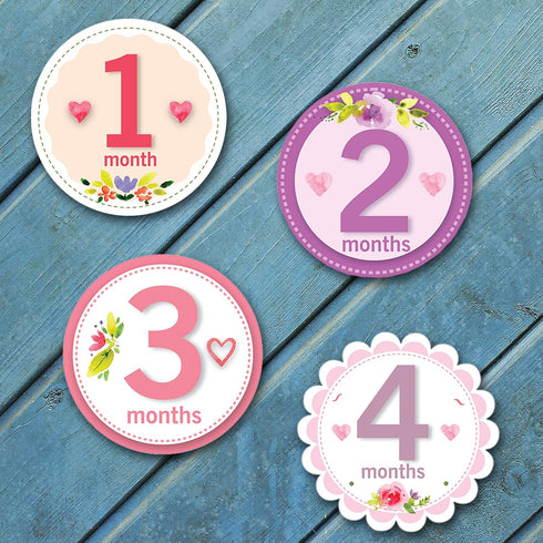 Baby Monthly Milestone Stickers for Girls by TurtleSurfers | Floral Designs with Holiday Themes Included! | All Months and First Year Including Bo...